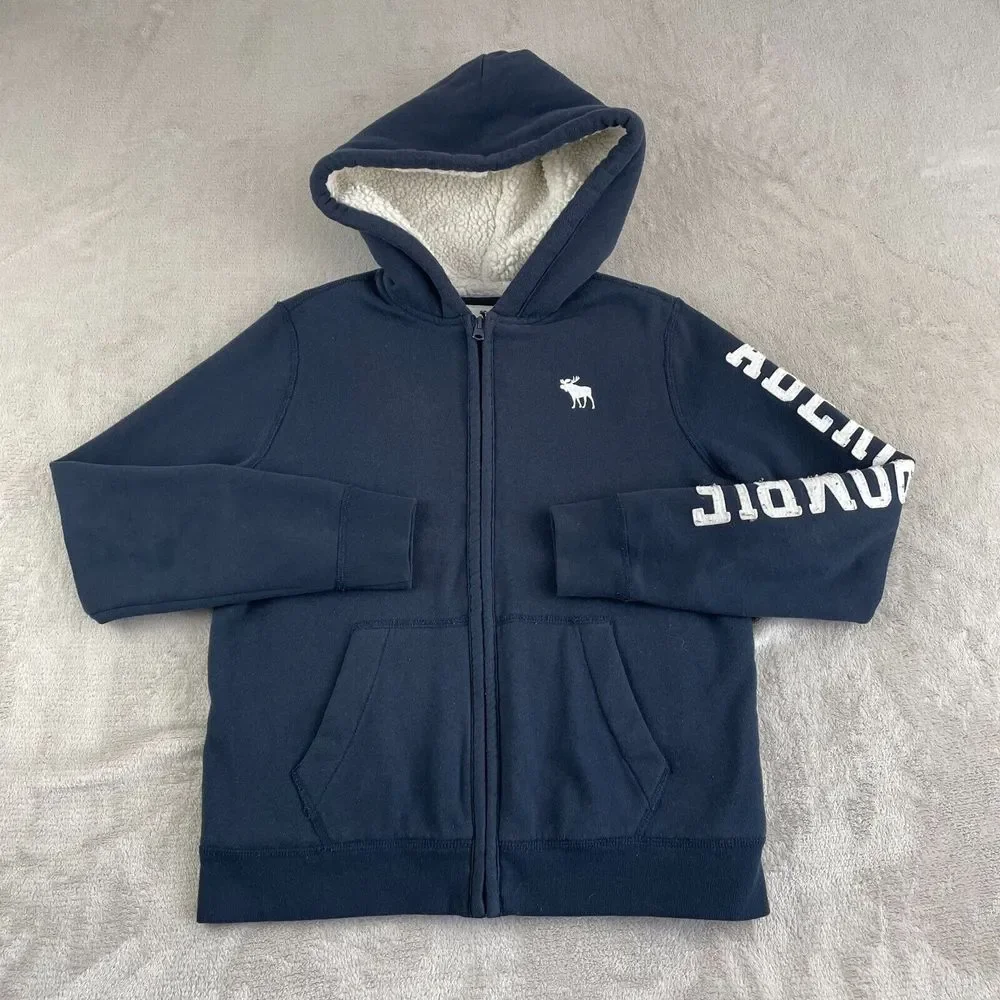 Abercrombie Fitch Kids 13/14 Hoodie Full Zip Sherpa Lined Spell Out Logo Preppy